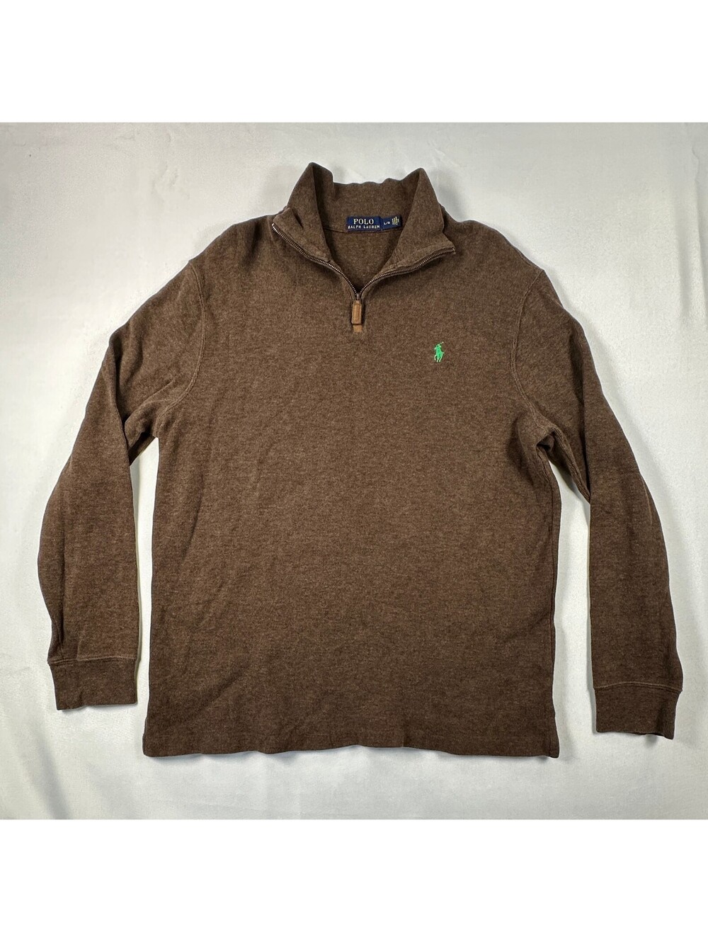 Polo Ralph Lauren Quarter Zip Pullover Sweater Mens L Large Brown Green Pony